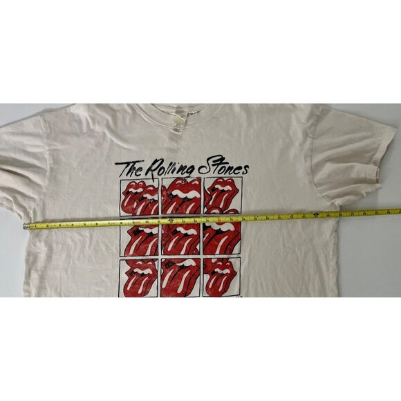 H&M The Rolling Stones T-Shirt Size XL Cream Lips Distressed Crop 100% Cotton - Picture 4 of 6